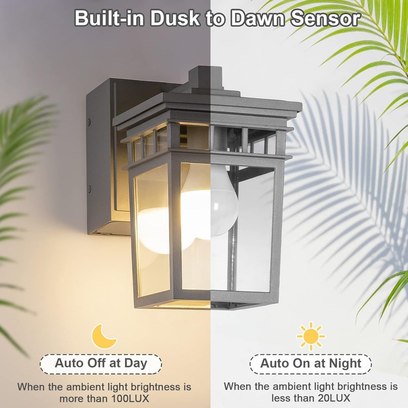 FANDBO Outdoor Porch Light with GFCI Outlet Built in, Dusk to Dawn Outdoor Lighting with Clear Glass Shade, Waterproof Outdoor Wall Sconce Exterior Lights for House Garage Front Door, Bulb Included(Gray) - Image 4